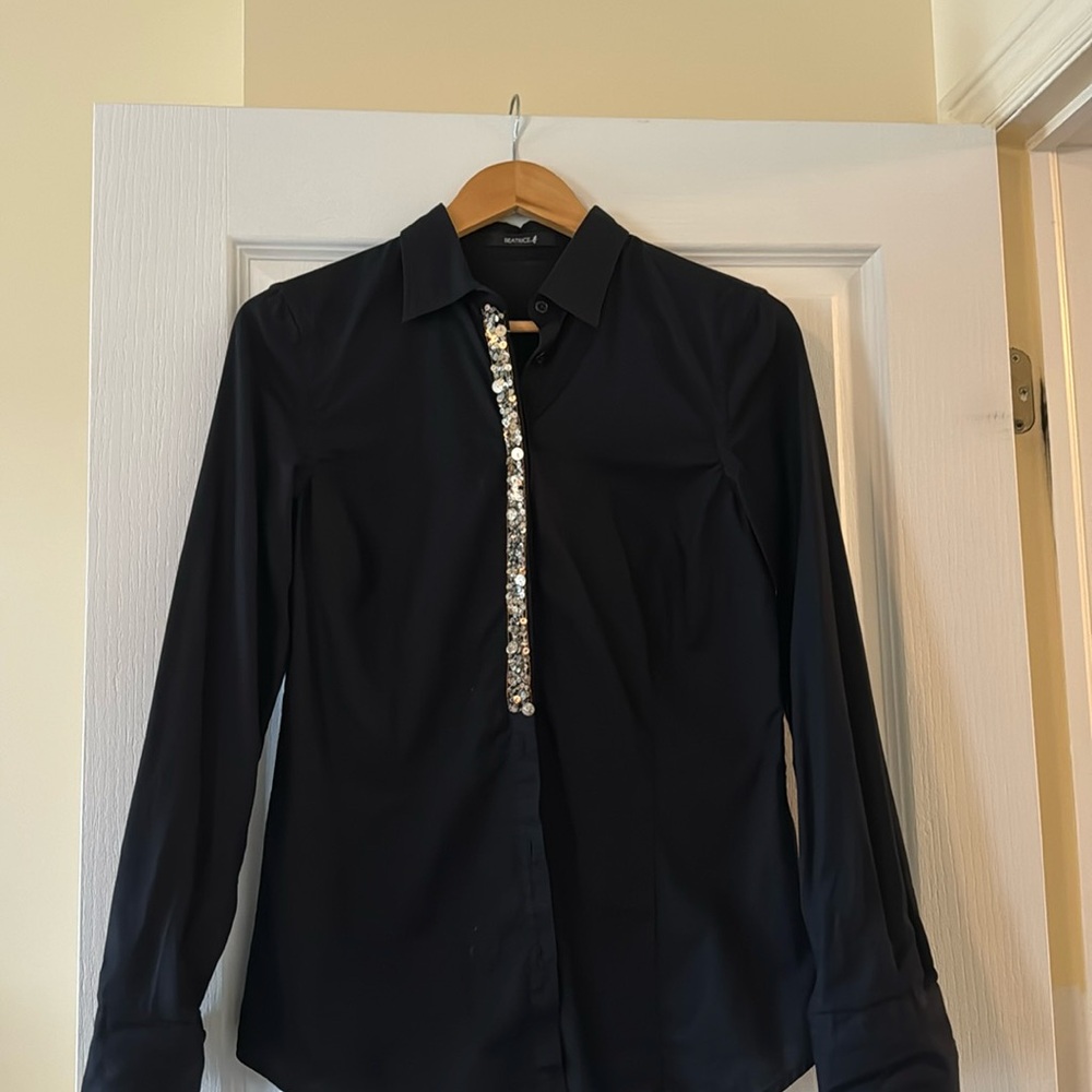 Black sequin button-down shirt